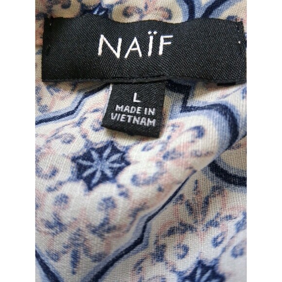 Naif Anthropologie Womens Short Dress Size Large White Blue Geometric Vacation - Picture 3 of 5